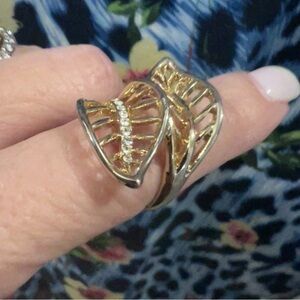 Cubic Zirconia Leaf Bypass Ring